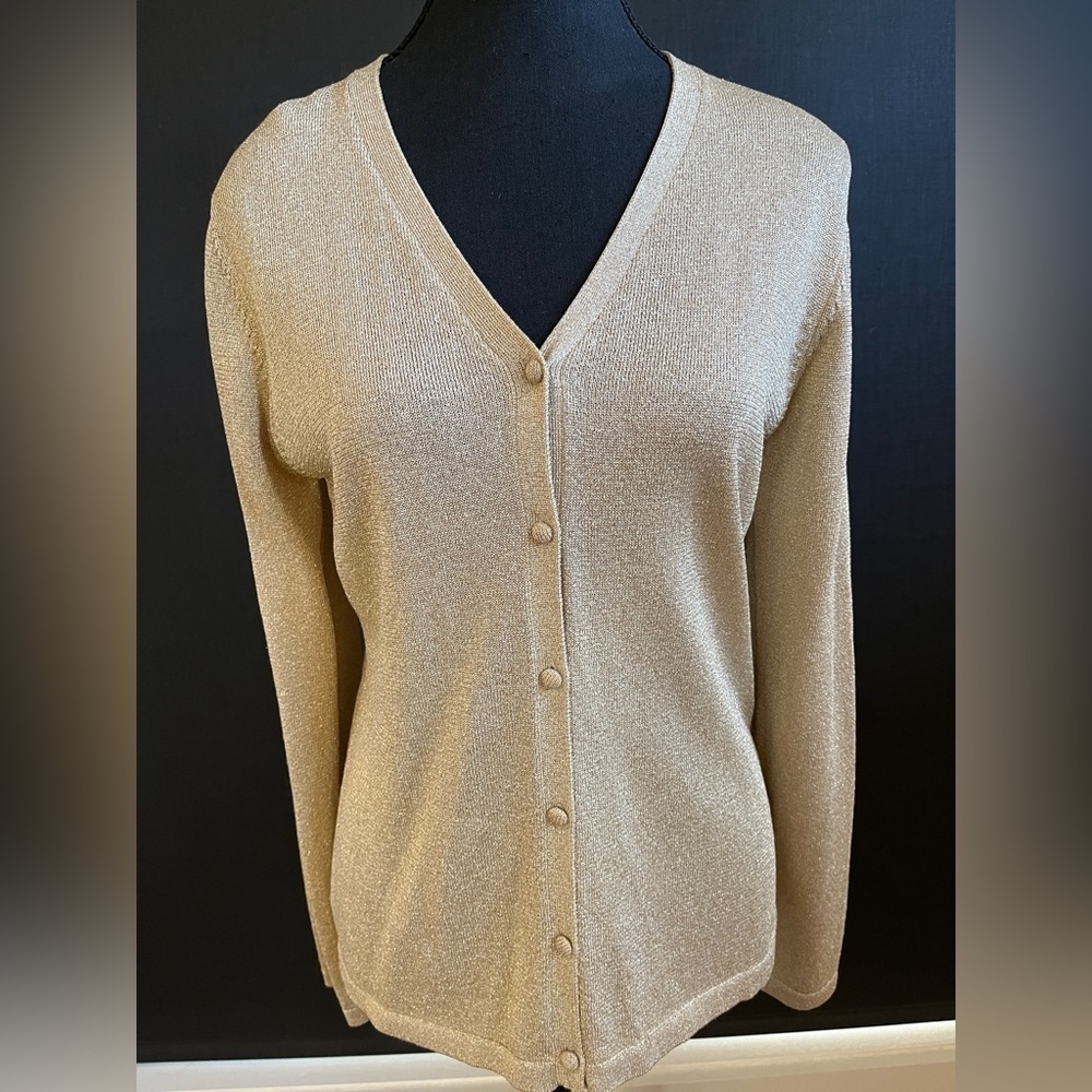 CROCO LADIES Gold Metallic V Neck Button Front Cardigan Glamour Occasion Festive